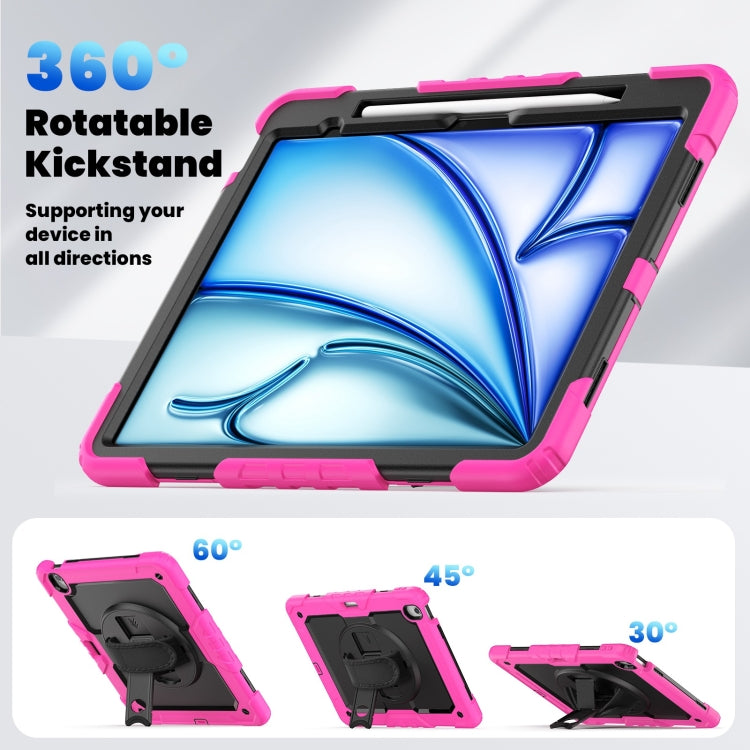 For iPad Air 13 2024 Silicone Hybrid PC Tablet Case with Shoulder Strap(Black + Rose Red) - iPad Air 13 2024 Cases by PMC TechLife | Online Shopping South Africa | PMC TechLife | Buy Now Pay Later Mobicred