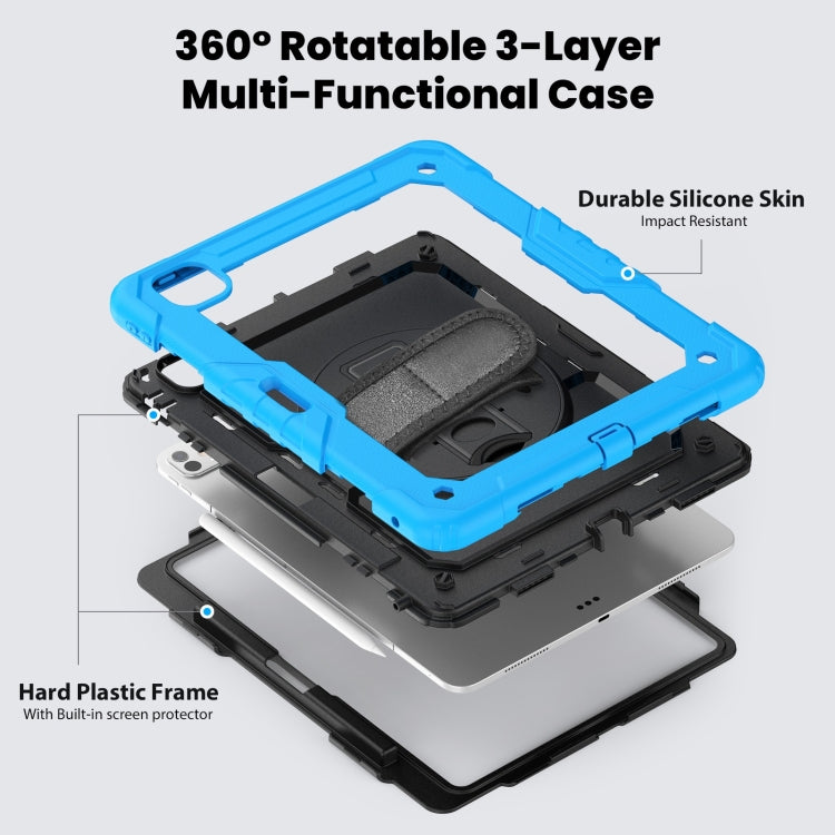 For iPad Pro 13 2024 Silicone Hybrid PC Tablet Case with Shoulder Strap(Black + Light Blue) - iPad Pro 13 2024 Cases by PMC TechLife | Online Shopping South Africa | PMC TechLife | Buy Now Pay Later Mobicred