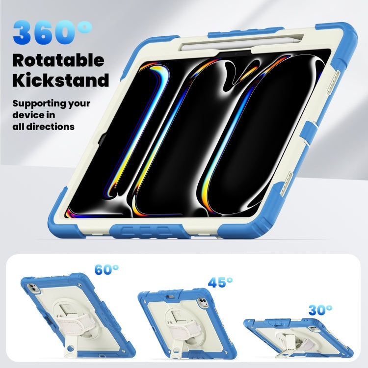 For iPad Pro 13 2024 Silicone Hybrid PC Tablet Case with Shoulder Strap(Beige + Cyan-blue) - iPad Pro 13 2024 Cases by PMC TechLife | Online Shopping South Africa | PMC TechLife | Buy Now Pay Later Mobicred