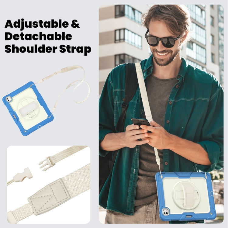 For iPad Pro 13 2024 Silicone Hybrid PC Tablet Case with Shoulder Strap(Beige + Cyan-blue) - iPad Pro 13 2024 Cases by PMC TechLife | Online Shopping South Africa | PMC TechLife | Buy Now Pay Later Mobicred