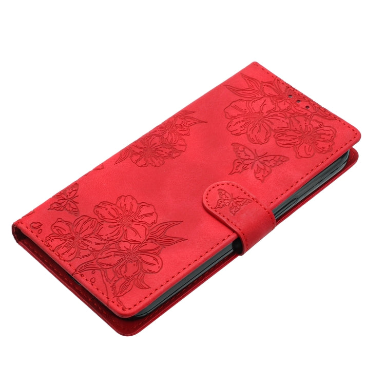 For iPhone 16 Pro Max Cherry Blossom Butterfly Skin Feel Embossed PU Phone Case(Red) - iPhone 16 Pro Max Cases by PMC Jewellery | Online Shopping South Africa | PMC Jewellery | Buy Now Pay Later Mobicred