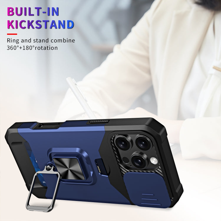 For iPhone 16 Pro Max Camera Shield Card Slot PC+TPU Phone Case(Blue) - iPhone 16 Pro Max Cases by PMC Jewellery | Online Shopping South Africa | PMC Jewellery | Buy Now Pay Later Mobicred