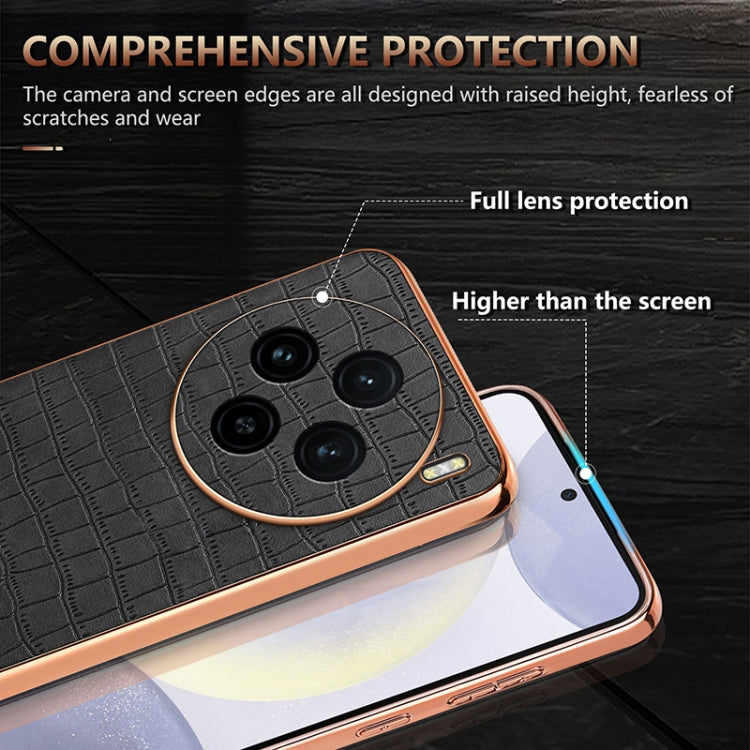 For vivo X100 5G AZNS Electroplated Frame Crocodile Texture Full Coverage Phone Case(Brown) - vivo Cases by AZNS | Online Shopping South Africa | PMC Jewellery | Buy Now Pay Later Mobicred