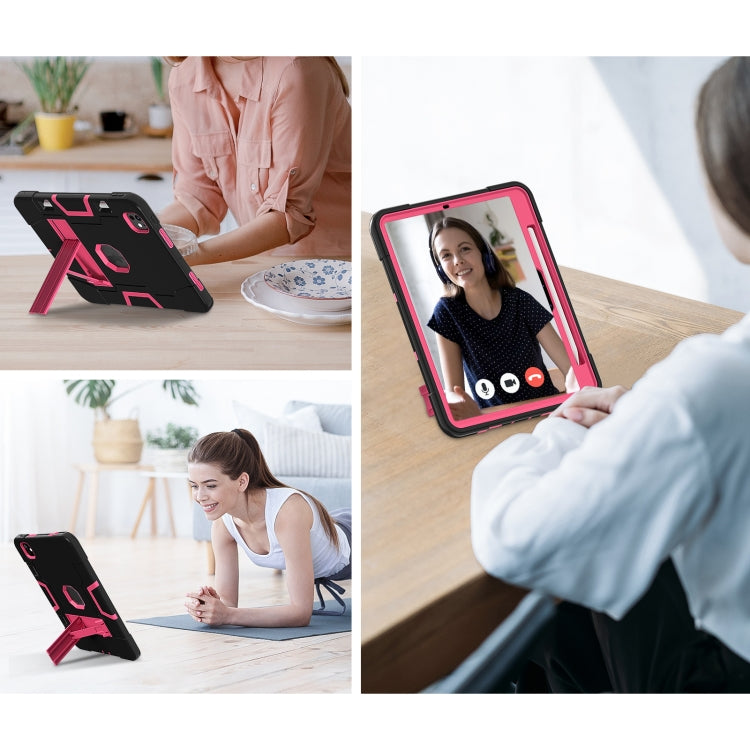 For iPad Pro 11 2024 Contrast Color Silicone Acrylic PC Tablet Case with Holder(Black Rose Red) - iPad Pro 11 2024 Cases by PMC TechLife | Online Shopping South Africa | PMC TechLife | Buy Now Pay Later Mobicred