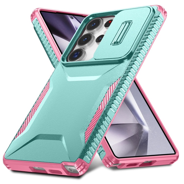 For Samsung Galaxy S25 Ultra 5G Sliding Camshield Phone Case(Grey Green + Pink) - Galaxy S25 Ultra 5G Cases by PMC Jewellery | Online Shopping South Africa | PMC Jewellery | Buy Now Pay Later Mobicred