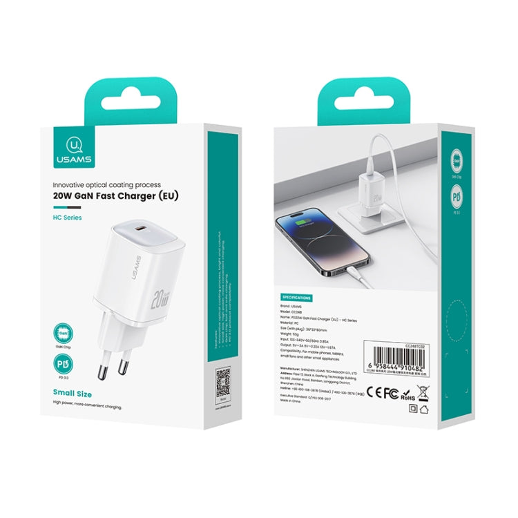 USAMS CC248 20W USB-C / Type-C GaN Fast Charger, EU Plug(White) - USB Charger by USAMS | Online Shopping South Africa | PMC TechLife | Buy Now Pay Later Mobicred
