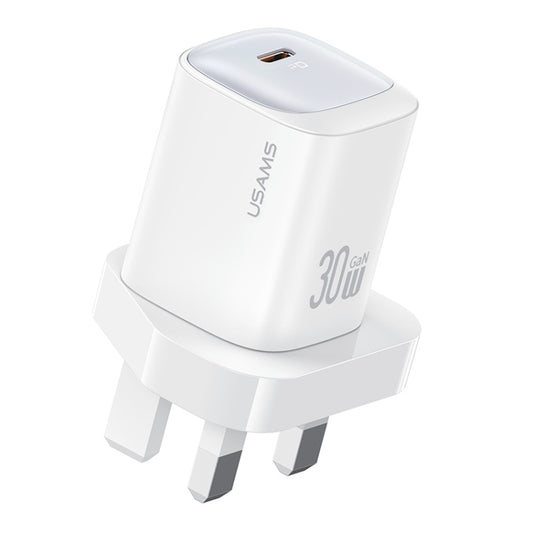 USAMS CC253 30W USB-C / Type-C GaN Fast Charger, UK Plug(White) - USB Charger by USAMS | Online Shopping South Africa | PMC Jewellery | Buy Now Pay Later Mobicred