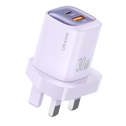 USAMS CC256 30W USB+USB-C / Type-C Dual Port GaN Fast Charger, UK Plug(Purple) - USB Charger by USAMS | Online Shopping South Africa | PMC Jewellery | Buy Now Pay Later Mobicred