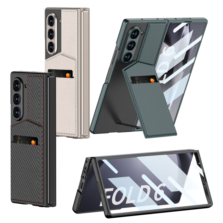 For Samsung Galaxy Z Fold6 GKK Integrated Rotor Bracket Recessed Card Bag Phone Case(Carbon Fibre Texture) - Galaxy Z Fold6 5G Cases by GKK | Online Shopping South Africa | PMC Jewellery | Buy Now Pay Later Mobicred