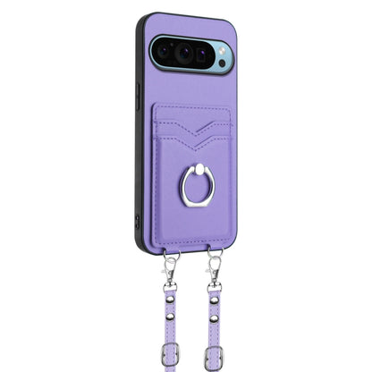 For Google Pixel 9 Pro XL R20 Crossbody Rope Ring Card Holder Phone Case(Purple) - Google Cases by PMC Jewellery | Online Shopping South Africa | PMC Jewellery | Buy Now Pay Later Mobicred