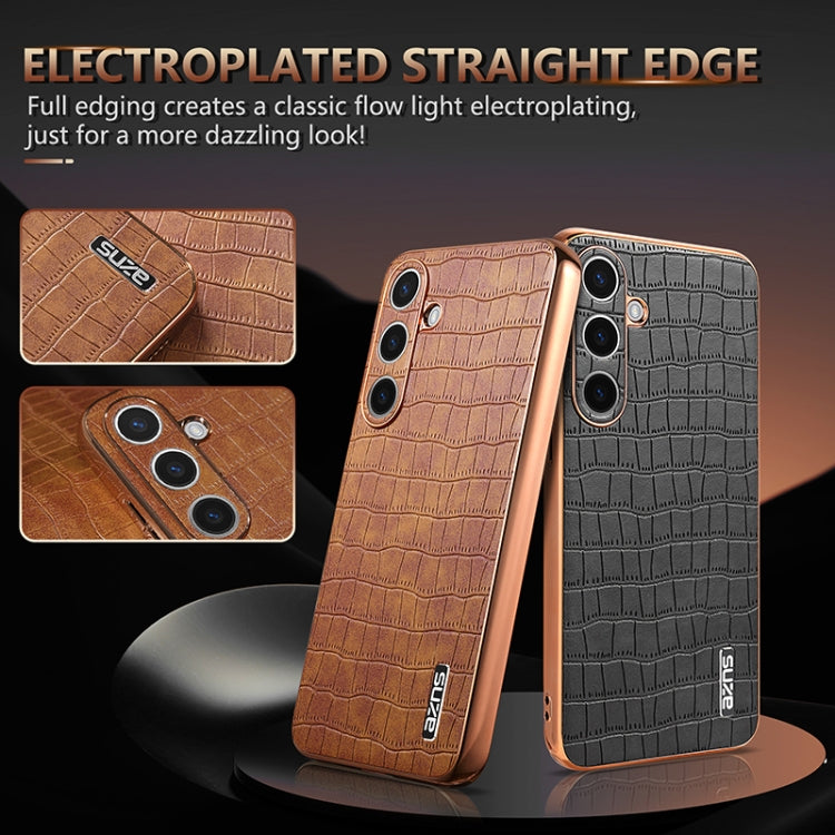 For Samsung Galaxy S25 5G AZNS Electroplated Frame Crocodile Texture Full Coverage Phone Case(Brown) - Galaxy S25 5G Cases by AZNS | Online Shopping South Africa | PMC Jewellery | Buy Now Pay Later Mobicred