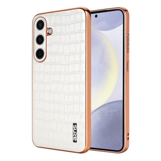 For Samsung Galaxy S25+ 5G AZNS Electroplated Frame Crocodile Texture Full Coverage Phone Case(White) - Galaxy S25+ 5G Cases by AZNS | Online Shopping South Africa | PMC Jewellery | Buy Now Pay Later Mobicred