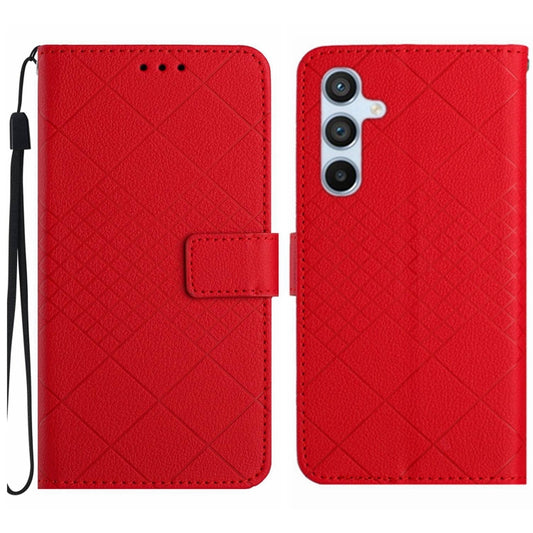 For Samsung Galaxy S25 5G Rhombic Grid Texture Leather Phone Case(Red) - Galaxy S25 5G Cases by PMC Jewellery | Online Shopping South Africa | PMC Jewellery | Buy Now Pay Later Mobicred