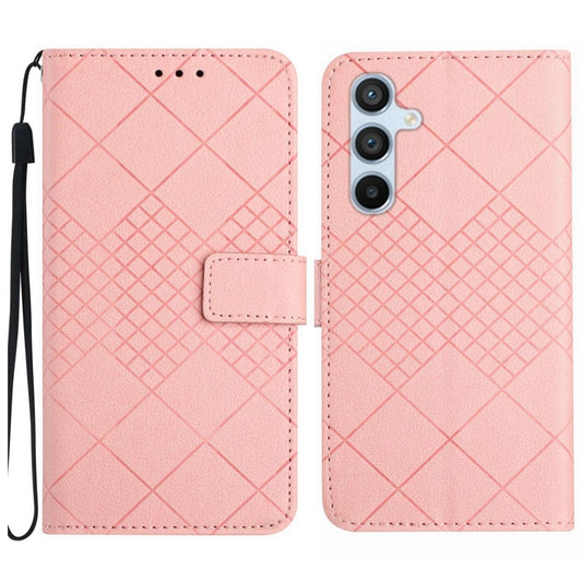 For Samsung Galaxy S25 5G Rhombic Grid Texture Leather Phone Case(Pink) - Galaxy S25 5G Cases by PMC Jewellery | Online Shopping South Africa | PMC Jewellery | Buy Now Pay Later Mobicred