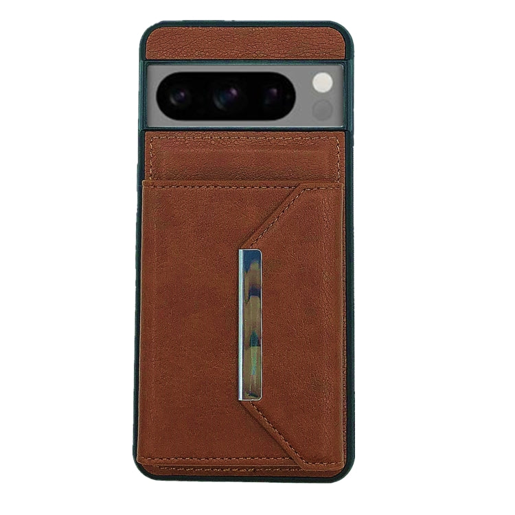 For Google Pixel 9 / 9 Pro Solid Color Metal Buckle Card Slots Bag Phone Case(Brown) - Google Cases by PMC Jewellery | Online Shopping South Africa | PMC Jewellery | Buy Now Pay Later Mobicred