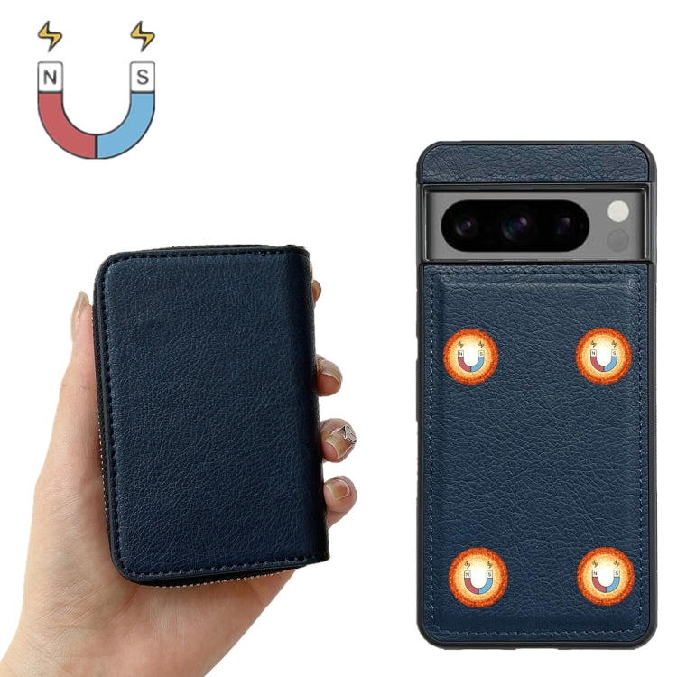 For Google Pixel 8a Solid Color Zipper 11-Card Slots Bag Phone Case with Lanyard(Blue) - Google Cases by PMC TechLife | Online Shopping South Africa | PMC TechLife | Buy Now Pay Later Mobicred