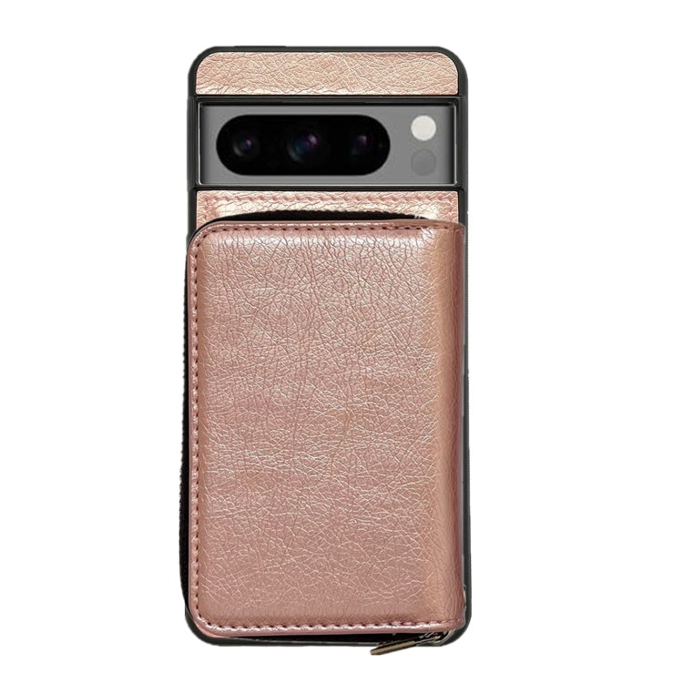 For Google Pixel 8a Solid Color Zipper 11-Card Slots Bag Phone Case with Lanyard(Rose Gold) - Google Cases by PMC TechLife | Online Shopping South Africa | PMC TechLife | Buy Now Pay Later Mobicred