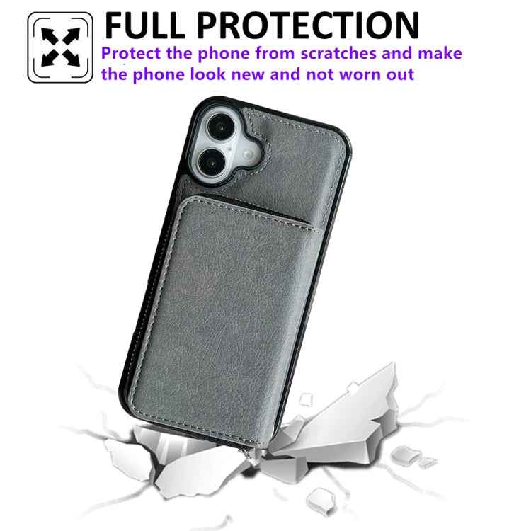 For iPhone 16 Plus Solid Color Zipper 11-Card Slots Bag Phone Case with Lanyard(Grey) - free shipping - PMC Jewellery - Order now!
