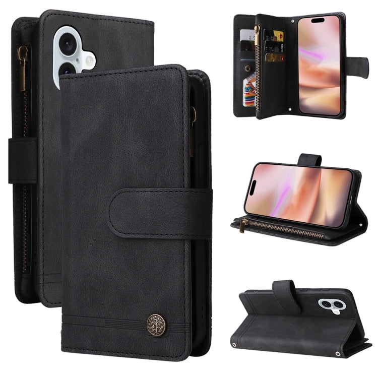 For iPhone 16 Plus Skin Feel Multi-Card Wallet Zipper Leather Phone Case(Black) - iPhone 16 Plus Cases by PMC TechLife | Online Shopping South Africa | PMC TechLife | Buy Now Pay Later Mobicred