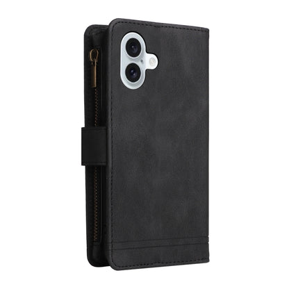 For iPhone 16 Plus Skin Feel Multi-Card Wallet Zipper Leather Phone Case(Black) - iPhone 16 Plus Cases by PMC Jewellery | Online Shopping South Africa | PMC Jewellery | Buy Now Pay Later Mobicred