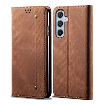 For Samsung Galaxy S25+ 5G Denim Texture Casual Style Horizontal Flip Leather Case(Brown) - Galaxy S25+ 5G Cases by PMC Jewellery | Online Shopping South Africa | PMC Jewellery | Buy Now Pay Later Mobicred