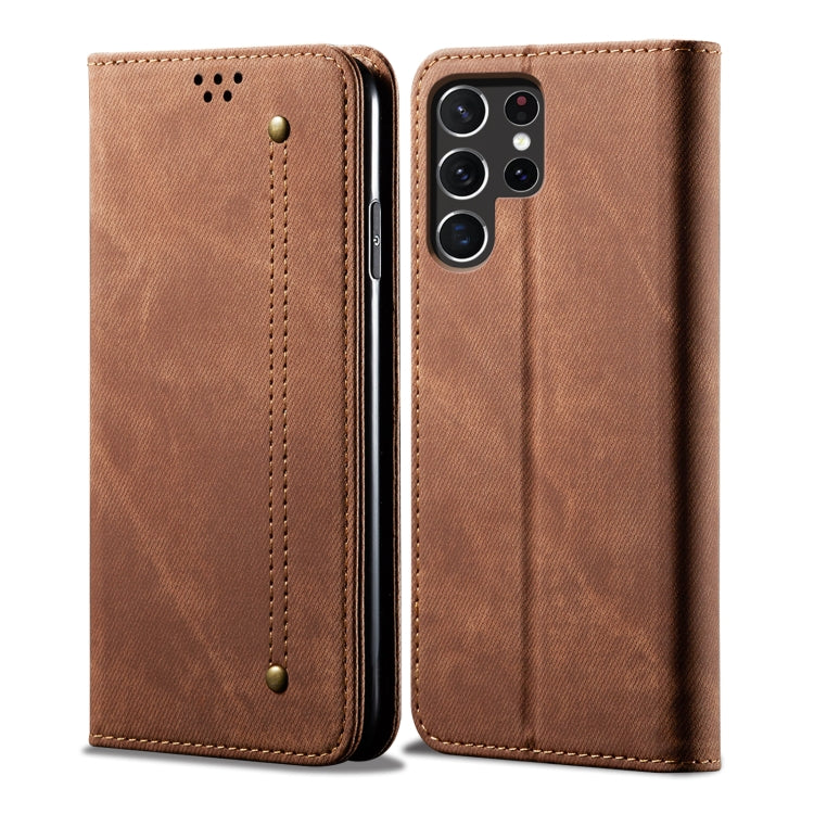 For Samsung Galaxy S25 Ultra 5G Denim Texture Casual Style Horizontal Flip Leather Case(Brown) - Galaxy S25 Ultra 5G Cases by PMC Jewellery | Online Shopping South Africa | PMC Jewellery | Buy Now Pay Later Mobicred