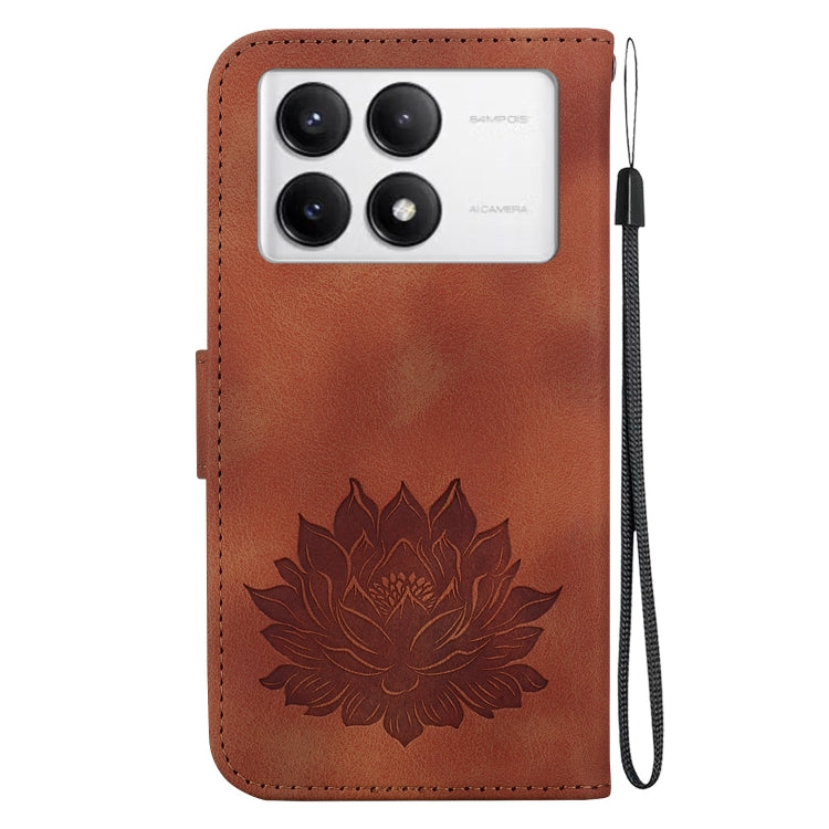 For Redmi K70 / K70 Pro Lotus Embossed Leather Phone Case(Brown) - K70 Cases by PMC Jewellery | Online Shopping South Africa | PMC Jewellery | Buy Now Pay Later Mobicred