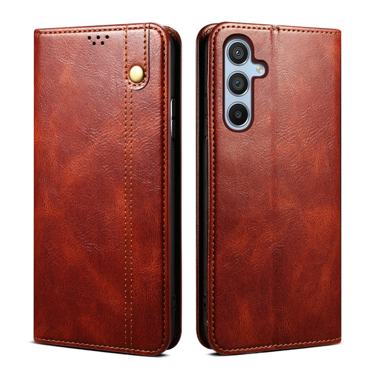 For Samsung Galaxy S25 5G Oil Wax Crazy Horse Texture Leather Phone Case(Brown) - Galaxy S25 5G Cases by PMC Jewellery | Online Shopping South Africa | PMC Jewellery | Buy Now Pay Later Mobicred