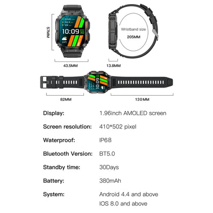 LEMFO K61 Pro 1.96 inch BT5.0 Sport Smart Watch, Support Bluetooth Call / Sleep / Blood Oxygen / Heart Rate / Blood Pressure Health Monitor(Orange) - Smart Watches by LEMFO | Online Shopping South Africa | PMC Jewellery | Buy Now Pay Later Mobicred