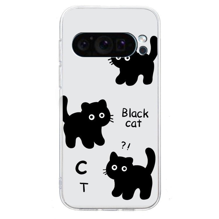 For Google Pixel 9 Colored Drawing Pattern Transparent TPU Phone Case(Black Cat) - Google Cases by PMC Jewellery | Online Shopping South Africa | PMC Jewellery | Buy Now Pay Later Mobicred