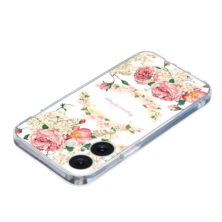 For iPhone 16 Colored Drawing Pattern Transparent TPU Phone Case(Rose) - free shipping - PMC TechLife - Order now!