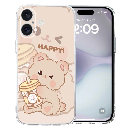 For iPhone 16 Plus Colored Drawing Pattern Transparent TPU Phone Case(Bear) - iPhone 16 Plus Cases by PMC Jewellery | Online Shopping South Africa | PMC Jewellery | Buy Now Pay Later Mobicred