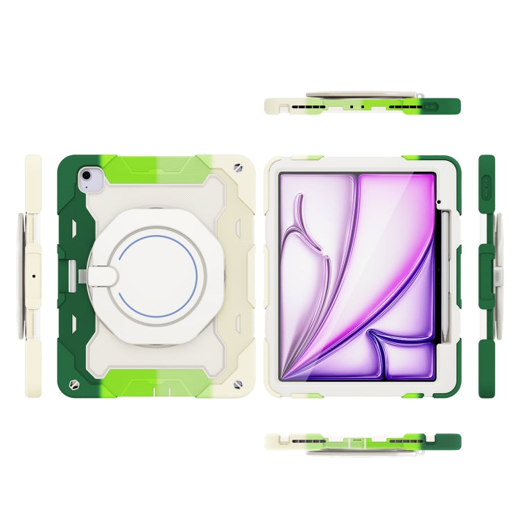 For iPad Air 13 2024 / 2025 Armor Portable Rotating Ring Holder Silicone Tablet Case with Pen Slot(Colorful Green) - iPad Air 13 2025 / 2024 Cases by PMC Jewellery | Online Shopping South Africa | PMC Jewellery | Buy Now Pay Later Mobicred