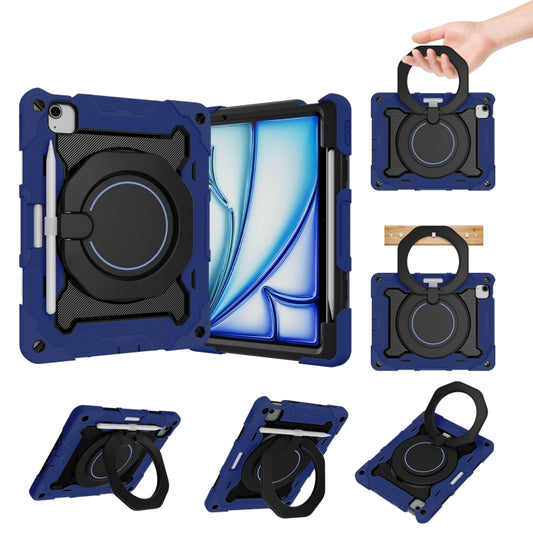 For iPad Air 11 2024 Armor Portable Rotating Ring Holder Silicone Tablet Case with Pen Slot(Navy Blue) - iPad Air 11 2024 Cases by PMC Jewellery | Online Shopping South Africa | PMC Jewellery | Buy Now Pay Later Mobicred