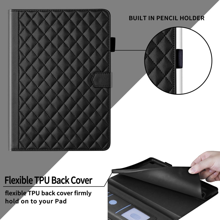 For Lenovo Xiaoxin Pad Pro 12.7 2025 Rhombus Lattice Leather Tablet Case(Black) - Lenovo by PMC TechLife | Online Shopping South Africa | PMC TechLife | Buy Now Pay Later Mobicred