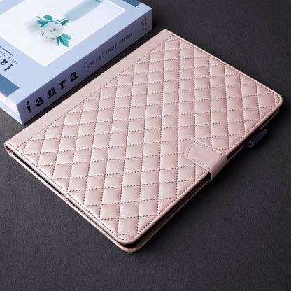 For Samsung Galaxy Tab S9 FE+ / S9+ Rhombus Lattice Leather Tablet Case(Rose Gold) - Galaxy Tab S9 FE+ by PMC Jewellery | Online Shopping South Africa | PMC Jewellery | Buy Now Pay Later Mobicred