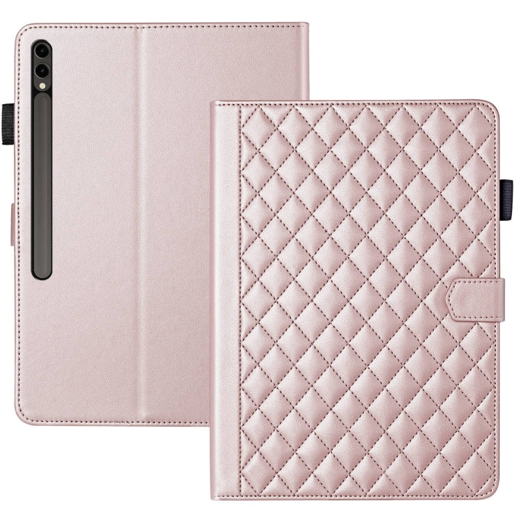 For Samsung Galaxy Tab S9 FE+ / S9+ Rhombus Lattice Leather Tablet Case(Rose Gold) - Galaxy Tab S9 FE+ by PMC Jewellery | Online Shopping South Africa | PMC Jewellery | Buy Now Pay Later Mobicred