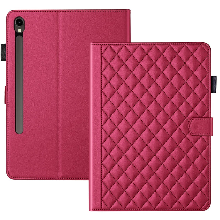 For Samsung Galaxy Tab S9 FE / S9 Rhombus Lattice Leather Tablet Case(Red) - Galaxy Tab S9 FE by PMC Jewellery | Online Shopping South Africa | PMC Jewellery | Buy Now Pay Later Mobicred