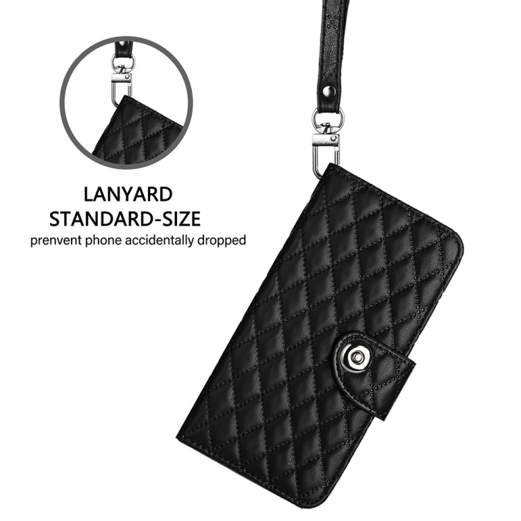 For Blackview A52 Rhombic Texture Flip Leather Phone Case with Lanyard(Black) - More Brand by PMC Jewellery | Online Shopping South Africa | PMC Jewellery | Buy Now Pay Later Mobicred
