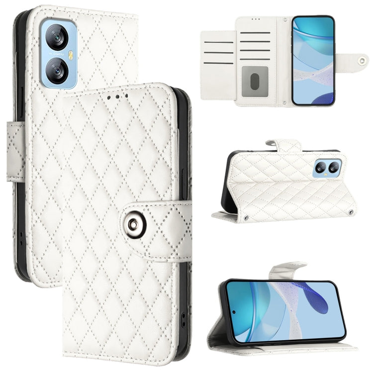 For Blackview A52 Rhombic Texture Flip Leather Phone Case with Lanyard(White) - More Brand by PMC TechLife | Online Shopping South Africa | PMC TechLife | Buy Now Pay Later Mobicred