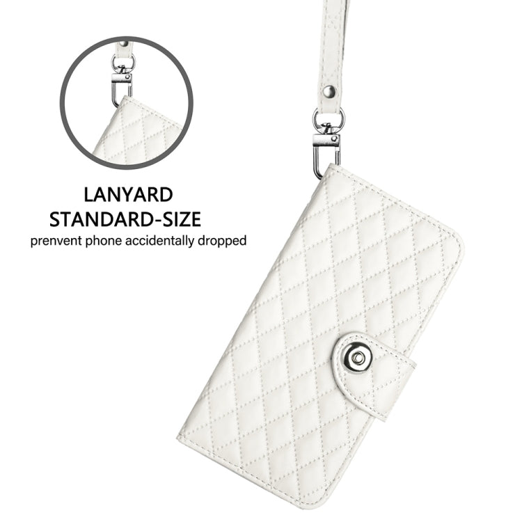 For Blackview A52 Rhombic Texture Flip Leather Phone Case with Lanyard(White) - More Brand by PMC TechLife | Online Shopping South Africa | PMC TechLife | Buy Now Pay Later Mobicred