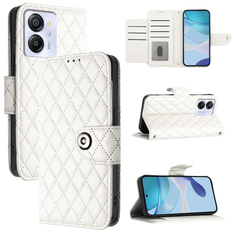 For Blackview Color 8 Rhombic Texture Flip Leather Phone Case with Lanyard(White) - More Brand by PMC TechLife | Online Shopping South Africa | PMC TechLife | Buy Now Pay Later Mobicred