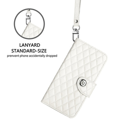 For Blackview Color 8 Rhombic Texture Flip Leather Phone Case with Lanyard(White) - More Brand by PMC Jewellery | Online Shopping South Africa | PMC Jewellery | Buy Now Pay Later Mobicred