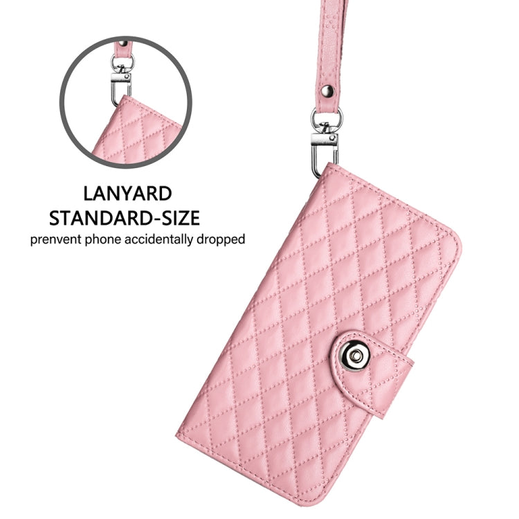 For Blackview Color 8 Rhombic Texture Flip Leather Phone Case with Lanyard(Pink) - More Brand by PMC Jewellery | Online Shopping South Africa | PMC Jewellery | Buy Now Pay Later Mobicred