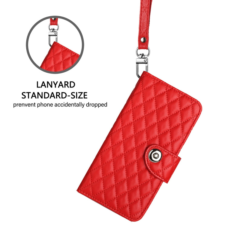 For Blackview Shark 8 Rhombic Texture Flip Leather Phone Case with Lanyard(Red) - More Brand by PMC Jewellery | Online Shopping South Africa | PMC Jewellery | Buy Now Pay Later Mobicred