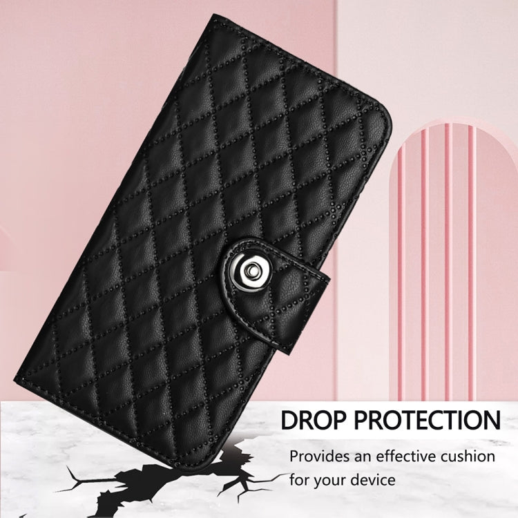 For Blackview Shark 8 Rhombic Texture Flip Leather Phone Case with Lanyard(Black) - More Brand by PMC Jewellery | Online Shopping South Africa | PMC Jewellery | Buy Now Pay Later Mobicred