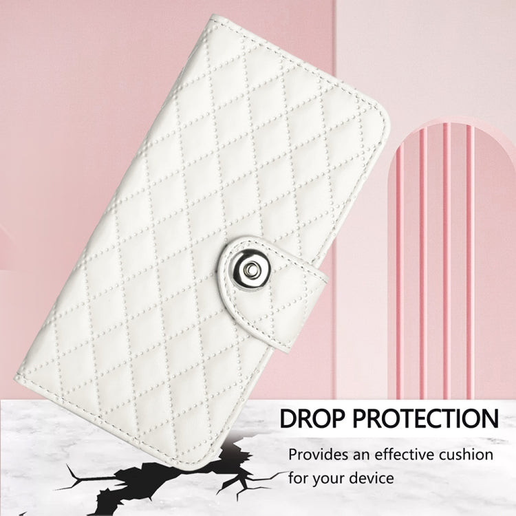 For Blackview Shark 8 Rhombic Texture Flip Leather Phone Case with Lanyard(White) - More Brand by PMC TechLife | Online Shopping South Africa | PMC TechLife | Buy Now Pay Later Mobicred