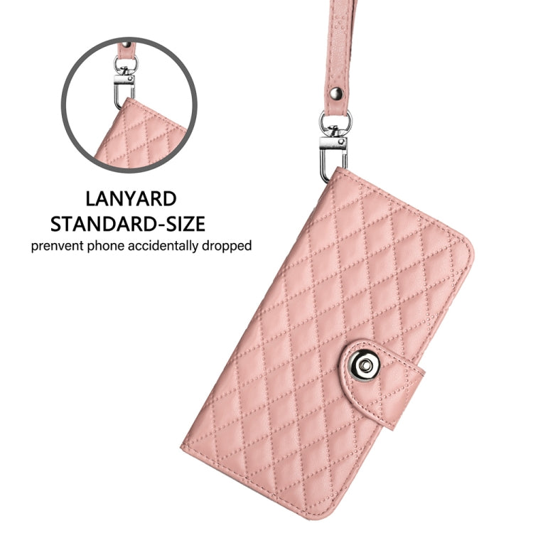 For Blackview Shark 8 Rhombic Texture Flip Leather Phone Case with Lanyard(Coral Pink) - More Brand by PMC Jewellery | Online Shopping South Africa | PMC Jewellery | Buy Now Pay Later Mobicred