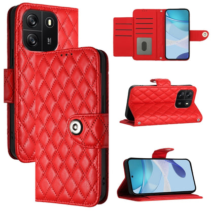 For Blackview Wave 6C Rhombic Texture Flip Leather Phone Case with Lanyard(Red) - More Brand by PMC Jewellery | Online Shopping South Africa | PMC Jewellery | Buy Now Pay Later Mobicred