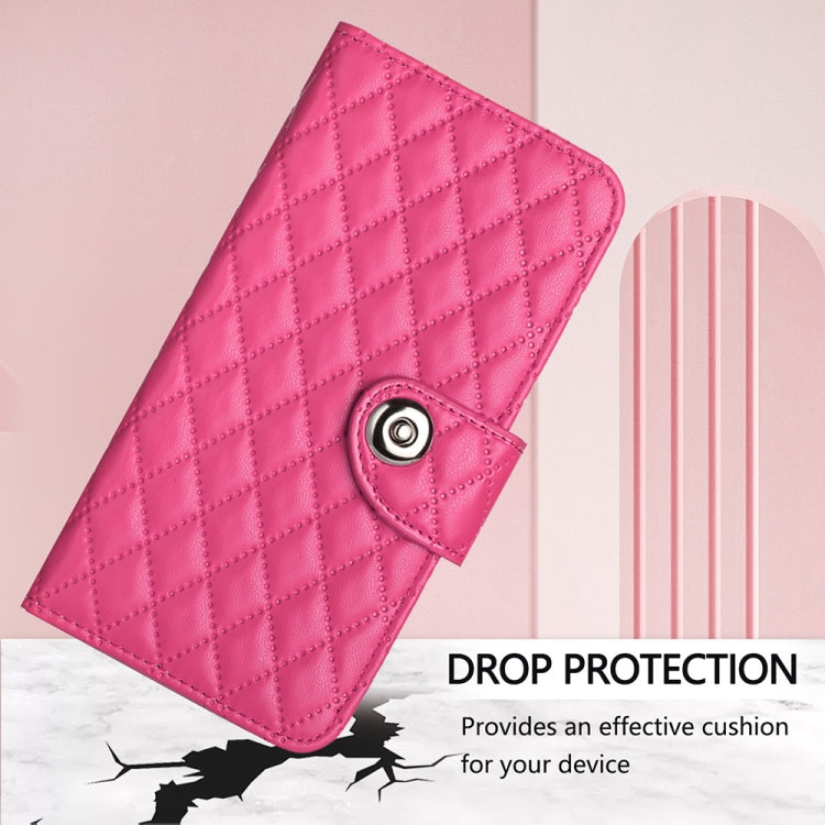 For Blackview Wave 6C Rhombic Texture Flip Leather Phone Case with Lanyard(Rose Red) - More Brand by PMC TechLife | Online Shopping South Africa | PMC TechLife | Buy Now Pay Later Mobicred